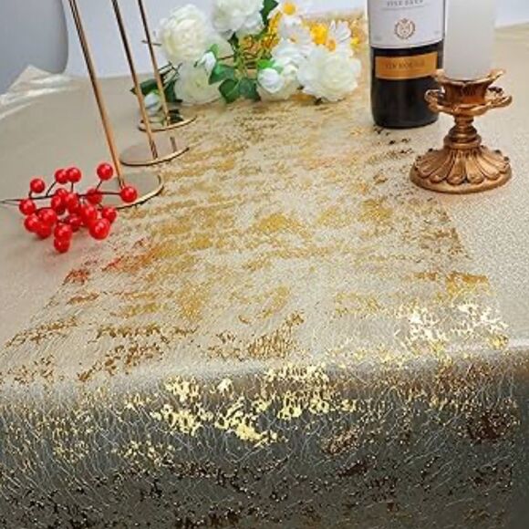 tinsel & fir Ivory Gold Embroidered Floral Winter Branches Lace Table Runner - Picture 11 of 11